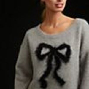 Maeve Gray Sweater with Black Bow Detail